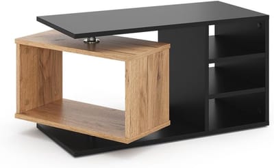 Zwarte Salontafel met Opbergruimte en Draaibaar Vak - 88 x 40 cm