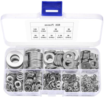 Complete Set van 824 RVS Ring- en Platte Washers voor Schroeven, Inclusief M2 tot M12, Ideaal voor Klussen en Bevestigingen