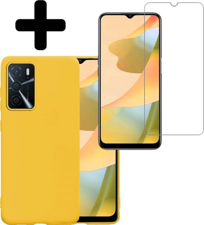 Hoesje - Met Screenprotector - Geschikt voor OPPO A16 - Sterk & Shockproof - Back Cover - Siliconen Case - Telefoon Hoes - Telefoonhoesjes - Geel
