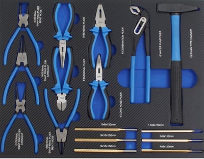 TRUTZHOLM - Hamer Tangen & Ponsen Inzet - 16-Delig - 520x400 mm - EVA Schuim - Blauw - Werkplaatswagen Lade