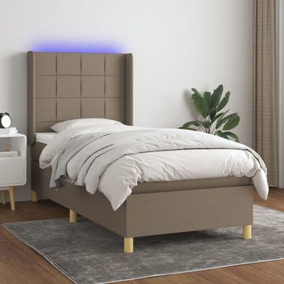 vidaXL - Boxspring - met - matras - en - LED - stof - taupe - 90x190 - cm