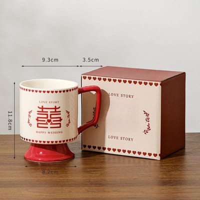 Retro Keramische Mok Happy Cup Huwelijksstel Mok Souvenir Hoge Uitstraling Chinees Huwelijksgeschenk 401-500ml brown