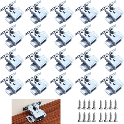 20 Stuks Dubbele Roller Snappers, Kastlatches met 80 Schroeven, RVS Latch Catcher voor Keuken en Kasten, Verstelbare Deurstoppers voor Meubels en Keukenopslag