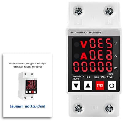 Surge Protector met Inrush Current Limiter 63A, 230V, Verstelbare Spanningstabilisator, DIN Rails, Overstroom- en Onderspanningbescherming, LED Scherm voor Betrouwbare Elektriciteitsbeveiliging