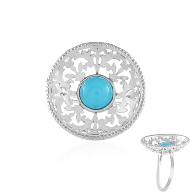 Cavill - Zilveren Ring met 1,591 ct Sleeping Beauty Turkoois - 925 Sterling Zilver - Ronde Cabochon - Filigraan Design - Natuurlijke Turkoois USA