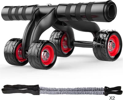 Buikspierroller 4 Wielen - Buiktrainer AB Roller - Thuis Fitness - Stabiele Beweging - 1 kg - Zwart