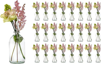 Famanu - Mini-vaas, glazen flesjes, kleine flesjes, tafelvazen, set glas, decoratieve flessen, vazen, bruiloftsdecoratie