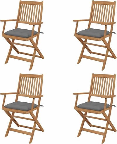 Tuinstoelen set - Klapstoelen met kussens - Buiten ontspannen - Massief acaciahout - 4 stuks - Grijs