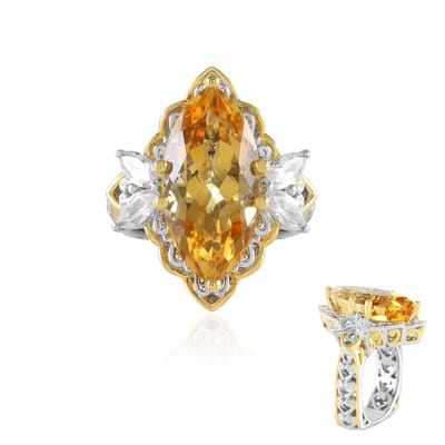 Cavill - Zilveren Ring met 7,63 ct Citrien Marquise en 1,26 ct Zirkonen - 925 Sterling Zilver Palladium - Vintage Elegante Statement Ring