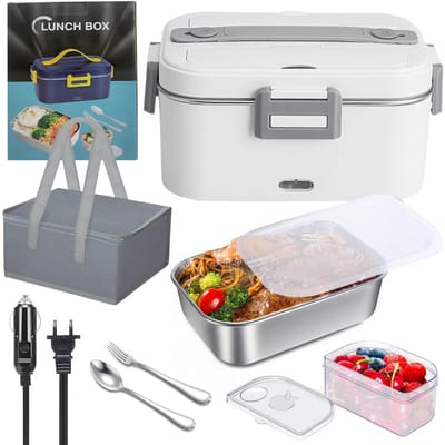 1,8 liter elektrische lunchbox, verwarmde lunchbox, 75 W, auto thuis, voor tweeërlei gebruik, met verwijderbaar roestvrij staal EU PLUG wit