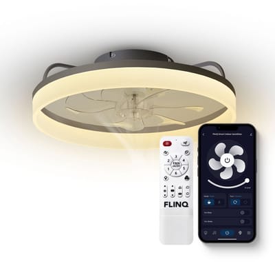 FlinQ AeroGlow Smart Plafondventilator met Verlichting - Ventilator voor aan het Plafond - Ideaal voor op de Slaapkamer - Bestuurbaar met App of Afstandsbediening