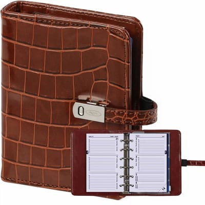 1311-10 hervulbare Pocket Ringband Planner Croco Cognac 1 week per 2 paginas 2026-2027-2028