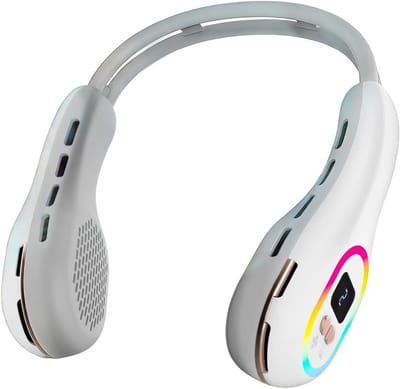 Draagbare nekventilator, 360° draaibare windrichting, ventilator zonder bladen, werkt op een 6000mAh-batterij, flexibele koelventilator voor binnen- en buitenactiviteiten en op reis - wit, medium