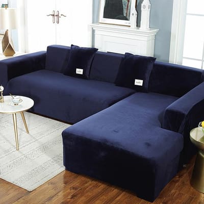 Housses de canapé en velours housse de canapé sectionnelle élastique housse de canapé en forme de L étui de fauteuil Chaise longue pour salon 1seater 90-140cm bleu marine