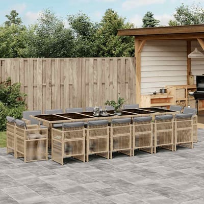 vidaXL - 17-delige - Tuinset - met - kussens - poly - rattan - gemengd - beige