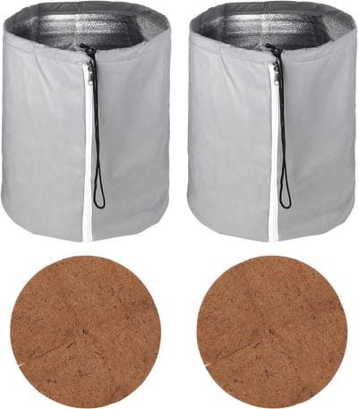 Heat Protection Pot Bag 50 x 45 cm met Rits en Trekkoord, Herbruikbaar met Kokosvezelvulling, Set van 2, Grijs - Tuinaccessoires voor Plantenbescherming en Warmte-isolatie