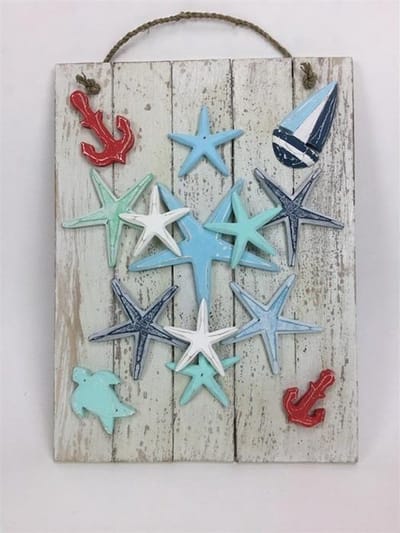 Beach Zeesterren 30x40 cm handgemaakt van hout