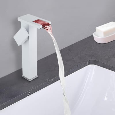 Moderne LED Waterval Kraan voor Badkamer, RVS Mengkraan met Verlichting, Inclusief 2 Tubes en Deurkraan voor Wastafel