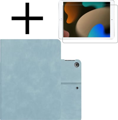 Hoes - Geschikt voor Apple iPad 8 (2020) - 10.2 inch - 8e Generatie - Met Screenprotector - Luxe Bookcase - Hard Cover Case - Met Uitsparing Geschikt voor Apple Pencil - Hardcover Book - Tablet Hoesje - Lichtblauw