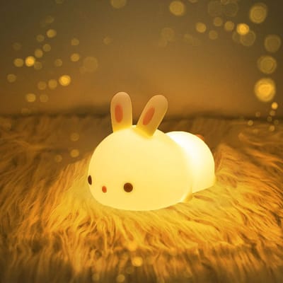 Konijnen Nachtlampje - Dierenlampje Kinderen - Sfeerverlichting Kamer - 16 Kleuren Touch - 10 x 8 x 5 cm - Geel