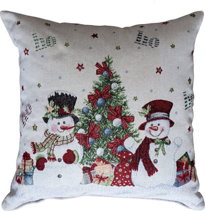 Kussenhoes - Gobelinstof - Kerst - Twee Sneeuwpoppen met kerstboom - 40 x 40 cm