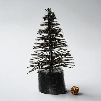 Set van 12 Micro Kerstboompjes - Zwart - Decoratie - ø3,5x7 cm