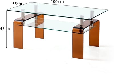 YYchan glazen salontafel van gehard glas met glazen poten - bruin - 100 x 55 x 45 cm
