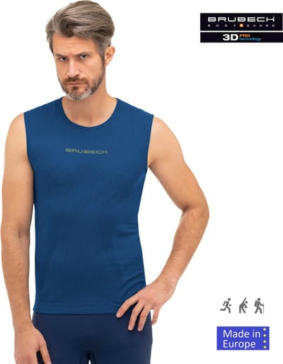 Brubeck 3D Pro Mouwloos Sportshirt Heren – Thermoactief Hardloopshirt – Naadloos & Ademend – Donkerblauw S