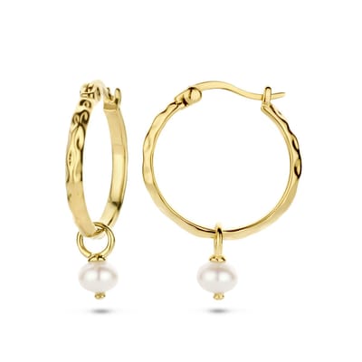 Parel Oorringen van 925 Zilver met Geelgoud Verguld | Tijdloos & Elegant | 5,5 mm | Jonline