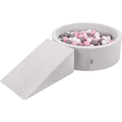 KiddyMoon Foam speeltuin met helling 200 ballen - Schuim ballenbad - Hindernisbaan baby - Wasbare hoes - Lichtgrijs: Wit Grijs Poederroze