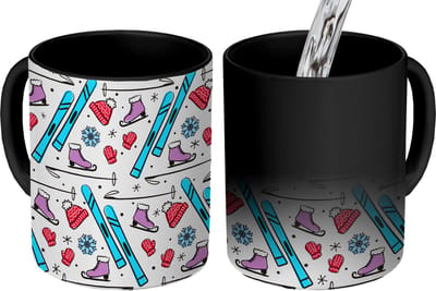 Magische Mok - Foto op Warmte Mokken - Koffiemok - Wintersport - Patronen - Schaatsen - Magic Mok - Beker - 350 ML - Theemok