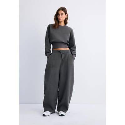 Stradivarius Cropped sweater met brede boord  Donkergrijs S