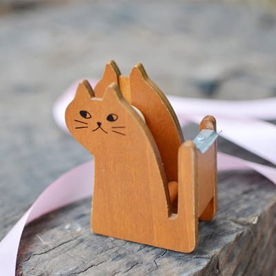Plakbandhouder - Schattige kattenplakbandhouder - Vintage houten plakbandsnijder in de vorm van een kitten - Geschikt voor bureaus in huis of op kantoor - Zwart
