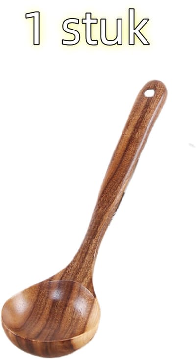1 stuk - Lepel - Soeplepel - Anti-aanbak kooklepel - Lange steel - Hout - 27 cm * 7,5 cm - Houtkleur