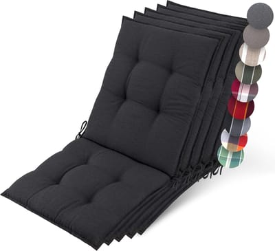 Beautissu Sun-NL – Set van 5 Premium Lage Rugleuning Kussen 100x50 cm - UV-bestendig & 8cm Dik Kussen Tuinstoelkussen Antislip Bevestigingsbanden – Stevige Stof Antraciet Gestreept