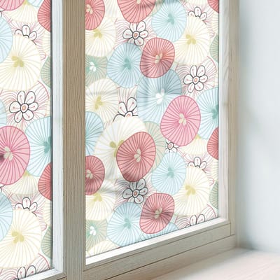 Coloray Privacy Folie Raam - Pastelkleurige bloemen Anti inkijk Raamfolie Glas in Lood - 200x100 cm - Veelkleurig Melkglas Folie - Zonwerende Raamfolie - Naar de woonkamer, naar de hal - Privacy Folie Raam Glas in Lood