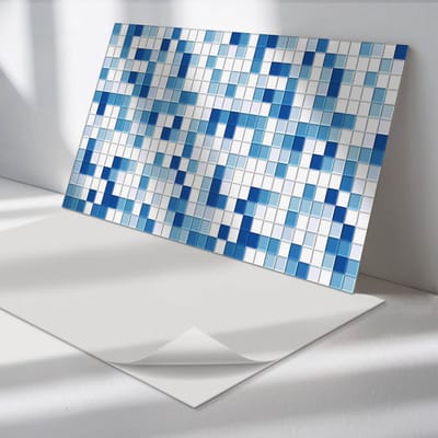 Wallfluent Vinyl Wandpaneel - Mozaïek in tinten blauw Zelfklevend Wandpaneel - 100 cm x 50 cm - Blauw PVC wandpaneel - Set van 1 - Rechthoekig Wandbekleding Vinyl - Texturen Wandpaneel - PVC Muurpaneel - Wandpaneel Keuken en Badkamer
