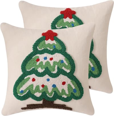 Kussenhoezen Set - Kerstkussens Sierkussens - Bank Decoreren - 3D Borduurwerk - 45 x 45 cm - Groen