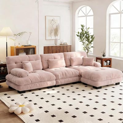 Luxe modulaire hoekbank - Extra grote L-vormige wolkbank voor de woonkamer, Convertibele L-vormige Bank, 3-Zitsbank, Hoekbank, Diepe Slaapbank met Voetenbank, Corduroy