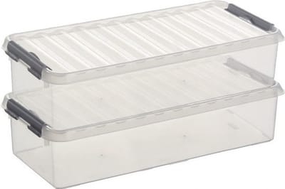 2x sunware q-line opberg box/opbergdoos - 6.5 liter - 48 x 19 x 10 cm - kunststof - opslagbox - transparant/zilver