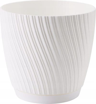 Form Plastic Plantenpot/bloempot Waves - kunststof - ivoor wit - D13 x H12 cm - met opvang schotel - rond