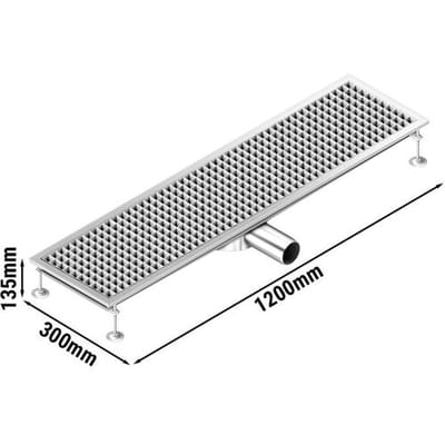 GGM Gastro Edelstahl Bodenablauf - 1200x300mm - flache Ausführung & seitlicher Ablauf - Ø 70mm