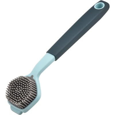 Brosse de Nettoyage de Cuisine avec Manche Long en Plastique Souple et Silicone pour Décontamination de Vaisselle et Casseroles bleu