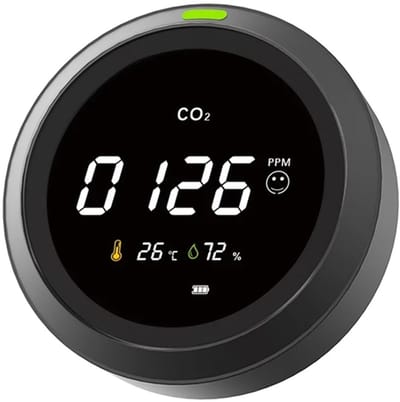 Luchtkwaliteit Monitor - CO2 Meter - Binnenklimaat Meten - Meerdere Waarschuwingen - USB Opladen - Zwart