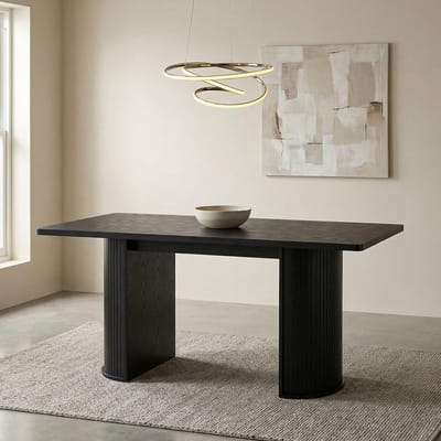 Rechthoekige Eettafel 160 cm – Moderne Zwarte Keukentafel voor 4-6 Personen – MDF Design Eetkamertafel met Lamellen Poot voor Woonkamer en Keuken – Dader