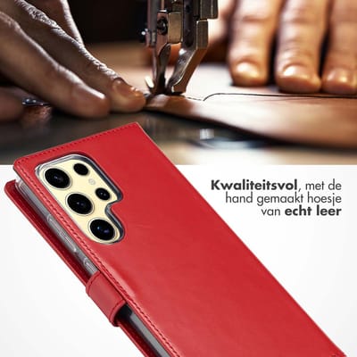Selencia Hoesje - Geschikt voor Samsung Galaxy S25 Ultra - Echt Lederen Bookcase - Rood