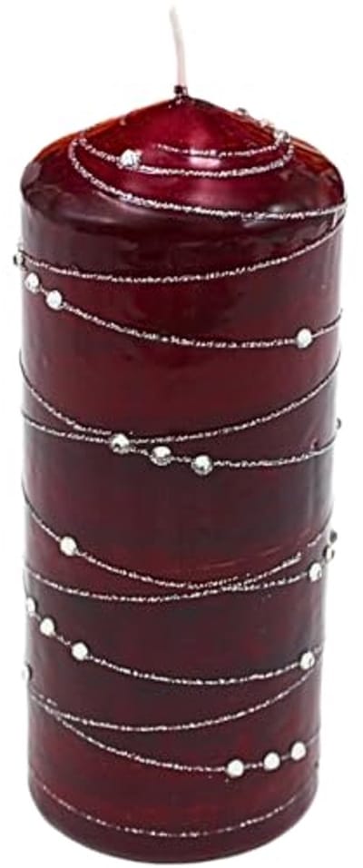 Elegante stompkaars met zilveren streep en edelsteenmotief - Decoratief accessoire voor tafel of woonkamer