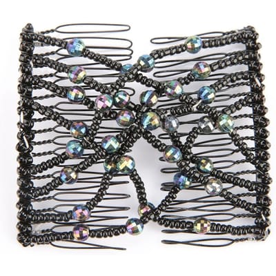 Dames Meisje Magie Makkelijk Haar Beads Schuifbaar Rekbaar Kam Clip Rekbare Haarspeld Zwart zwart