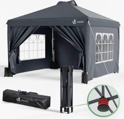 Luxe Partytent – Opvouwbaar – Waterdicht – Easy Up – Met Zijwanden – Afneembaar – Paviljoen – Extra Versteviging – Met Ramen – Grijs