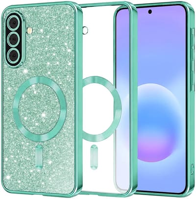 Hoesje geschikt voor Samsung Galaxy A57 - Techsuit Luxury Glitter Back Cover - Geschikt voor MagSafe - Lichtgroen